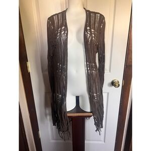 Whimsigoth Daytrip Brown Open Knit Crochet Cardigan XL Boho Witchy Indie